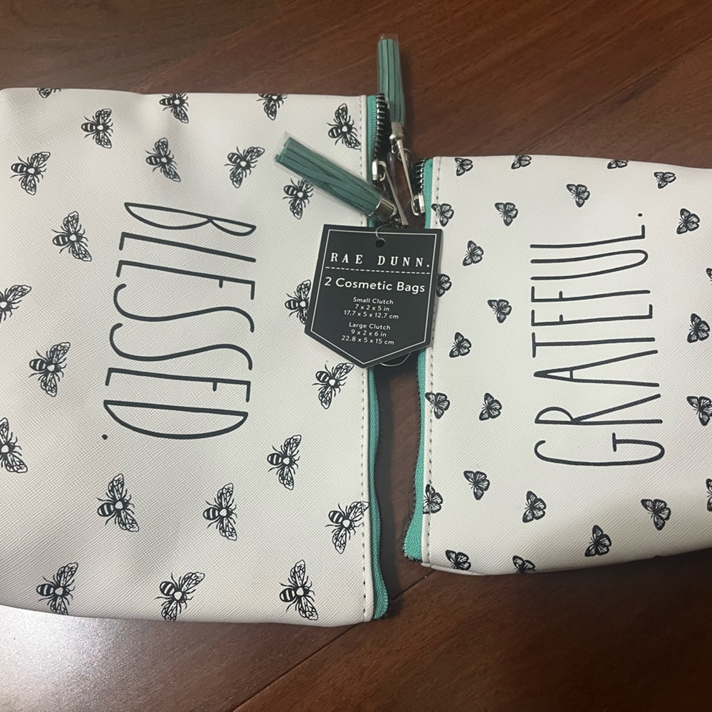 Rae Dunn makeup bags set of 2 blessed & grateful